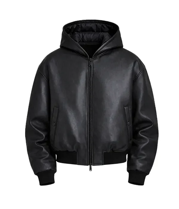 Men’s Black Faux Leather Bomber Jacket