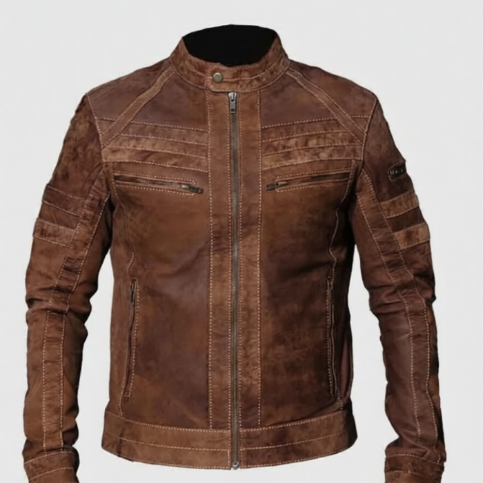 Café Racer Mens Brown Distressed Biker Leather Jacket