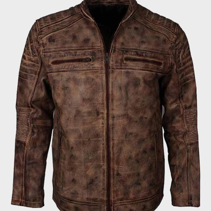 Men’s Vintage Brown Waxed Cafe Racer Jacket