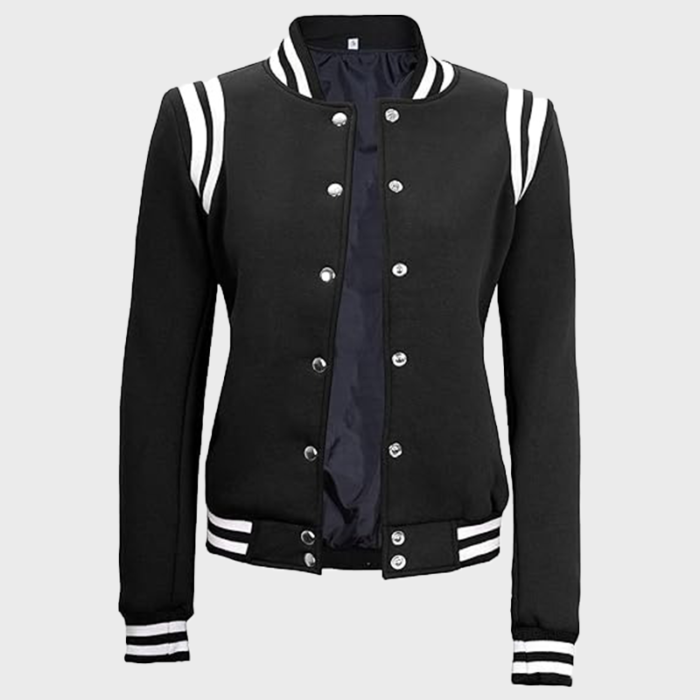 Women’s Baseball White And Black Letterman Varsity Jacket