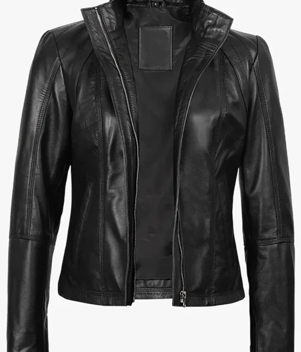 Acerra Women's Black Leather Cafe Racer Biker Jacket in Genuine Leather