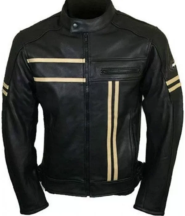 Cruiser Motorcycle Armoured Black Biker Jacket in Genuine Leather