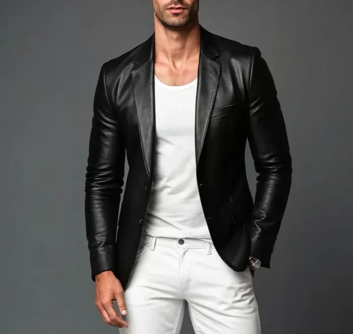 Men’s Black Leather Blazer