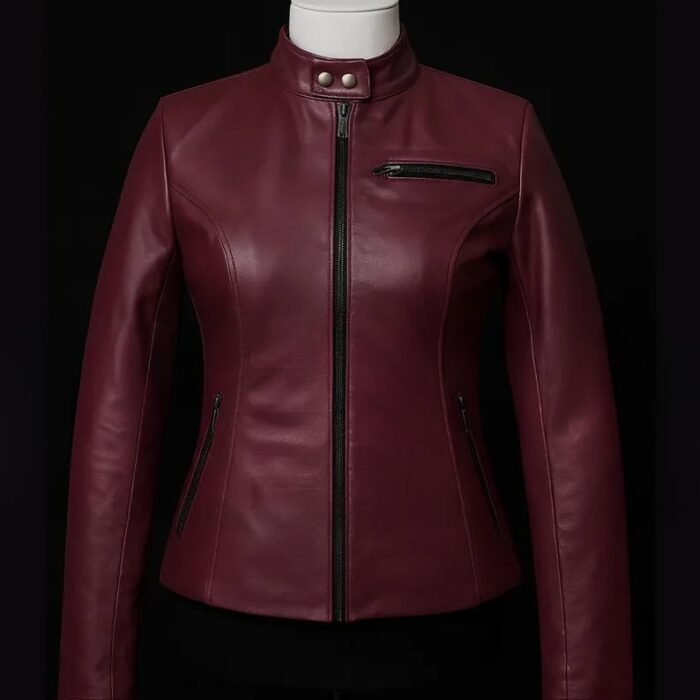 Womens Maroon Leather Motorcycle Jacket Made In Heaven