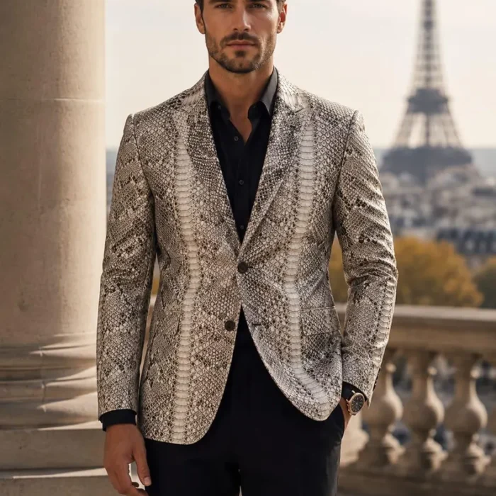 Men’s Snakeskin Print Leather Blazer