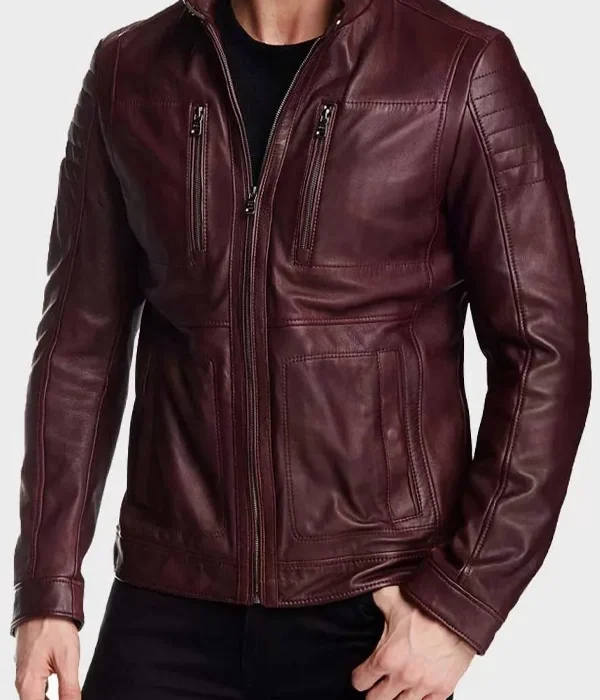 Men's Maroon Aviator Cafe Racer Leather Jacket in Genuine Leather