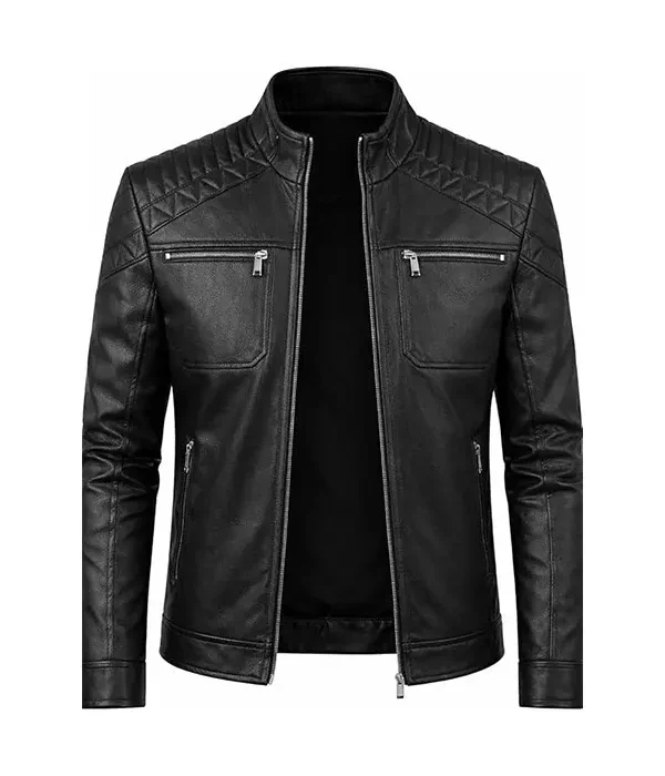 Men’s Real Lambskin Biker Motorcycle Cafe Racer Jacket