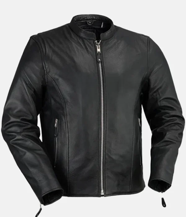 Men's Cafe Racer Black Genuine Leather Jacket with Classic Motorcycle Biker Design