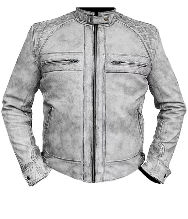 Men's Cafe Racer Wax Distressed Biker Jacket in Genuine Leather