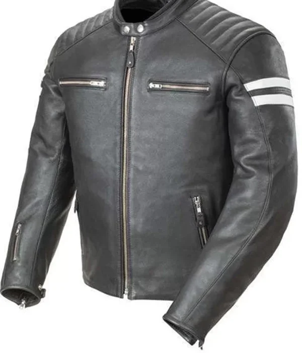 Men's Padded Leather Motorcycle Jacket in Genuine Leather