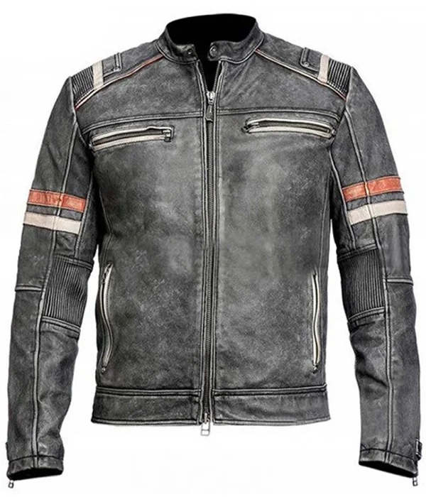 Men's Motorcycle Cafe Racer Vintage Black Leather Jacket