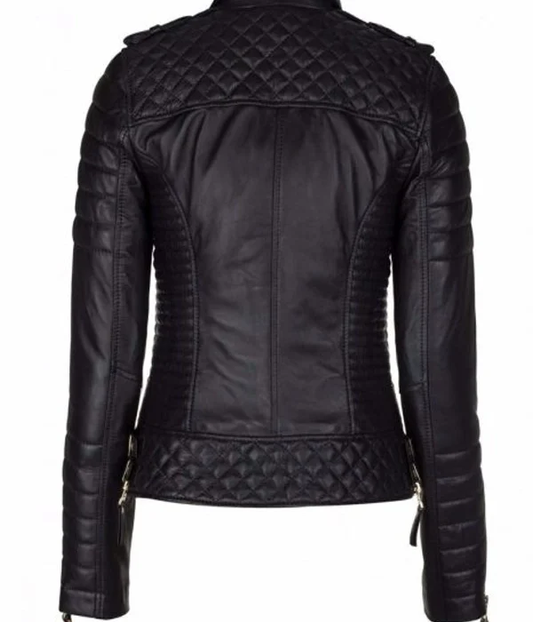 Women's Slim Fit Black Genuine Leather Biker Jacket with Motorcycle Moto Design