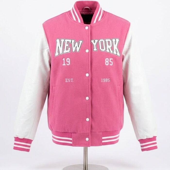 Customize Pink and White New York Varsity Jacket