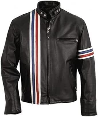 Men's Leather Biker Jacket - Vintage Racing Style Genuine Leather Coat