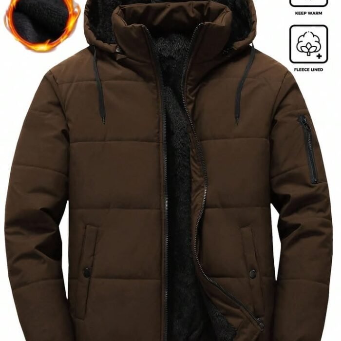 Men's Fleece Lined Winter Jacket - Warm Hooded Puffer Parka Coat