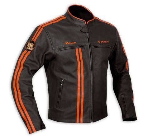 Men's Motorcycle Leather Jacket - Black and Orange Racing Biker Jacket
