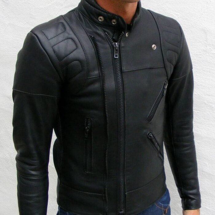 Asymmetric Black Leather Moto Jacket Men's Biker Coat