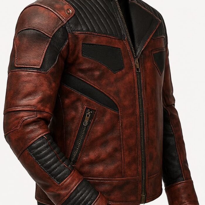 Men's Distressed Red & Black Guardians Cosplay Leather Jacket
