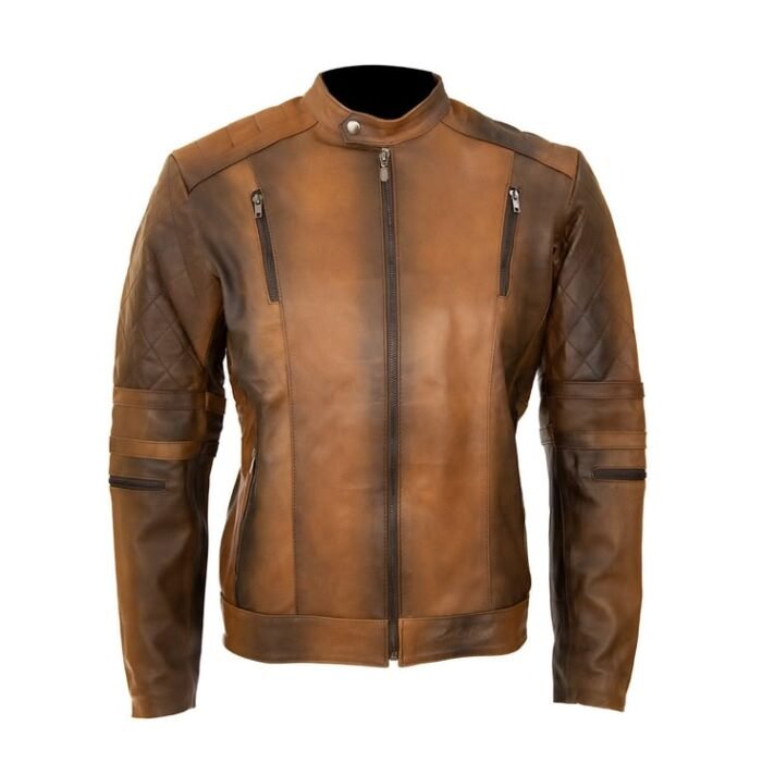 Men's Distressed Brown Leather Jacket - Vintage Cafe Racer Biker Coat