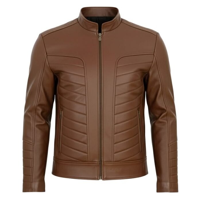 Men's Brown Quilted Leather Jacket - Vintage Cafe Racer Biker Coat
