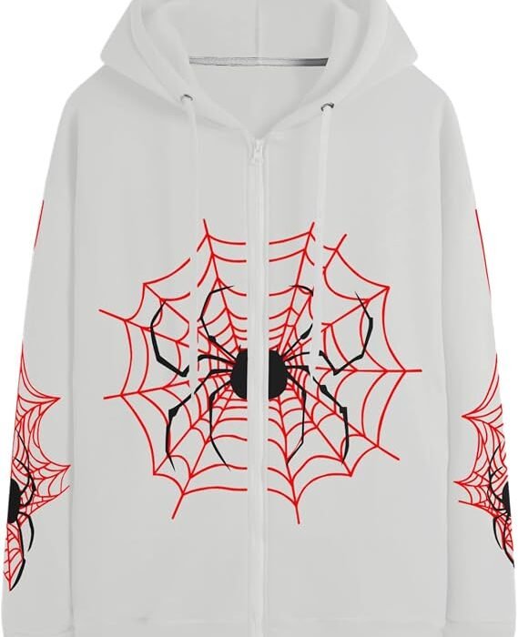 Spider Web Zip Up Hoodie Y2K Vintage Streetwear Jacket