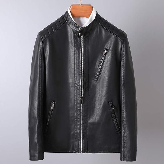 Mens Cafe Racer Faux Leather Biker Jacket