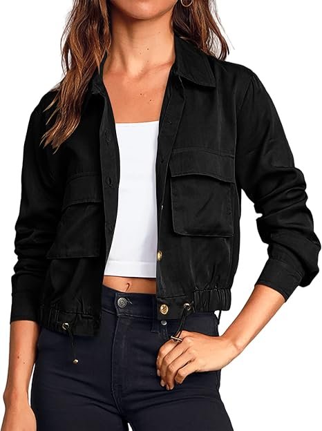 Customize Women Polyester Cropped Utility Jacket