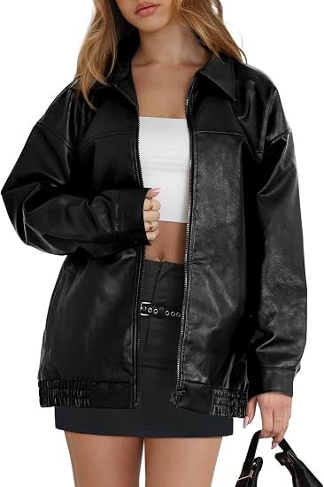 Oversized Faux Leather Jacket Women