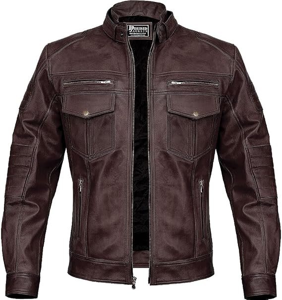 Men's Genuine Leather Cafe Racer Jacket