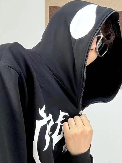 Womens Spider Graphic Zip Up Hoodie Oversized Y2K Vintage Streetwear Jacket