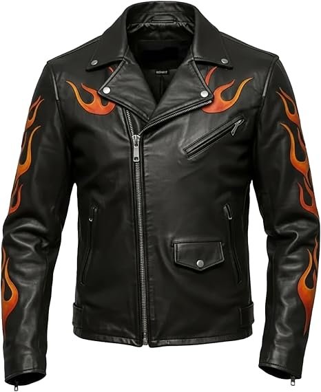 Gothic Flame Skull Biker Jacket