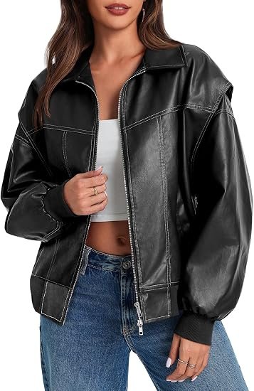 Customize Women Synthetic Leather Oversized Moto Jacket