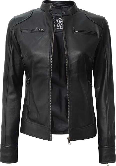 Customize Women Real Lambskin Leather Cafe Racer Jacket