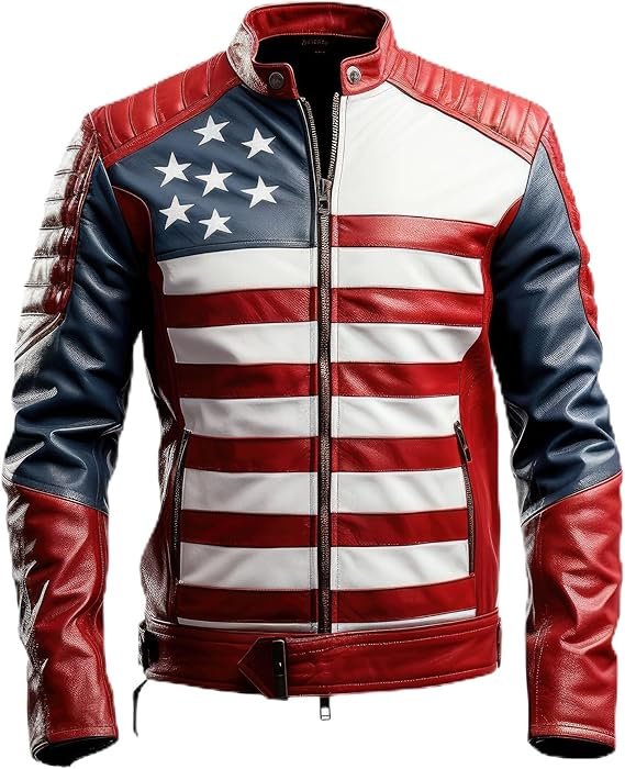Customize American Flag Genuine Leather Motorcycle Jacket