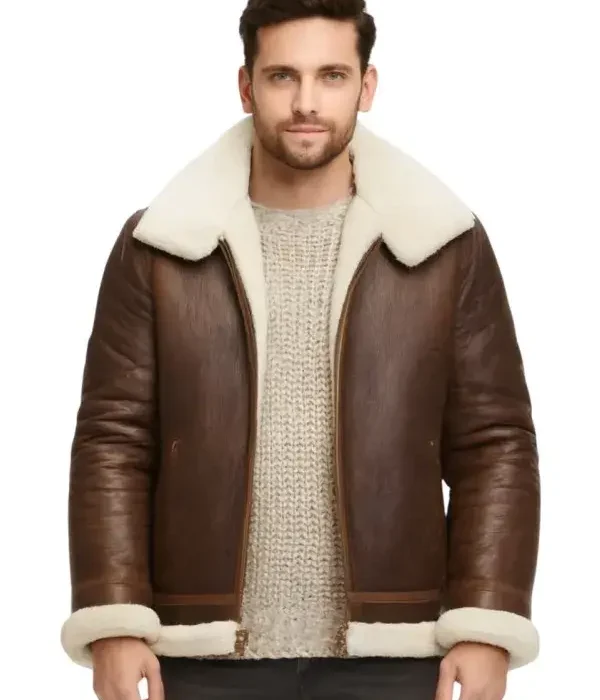 Alex Aviator Brown Sheepskin Shearling Leather Jacket
