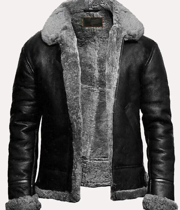 Military Black Fur B3 Pilot Shearling Aviator Jacket