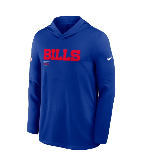 Men’s Buffalo Bills Nike Royal Sideline Pure Fury Performance Long Sleeve Hoodie T-Shirt