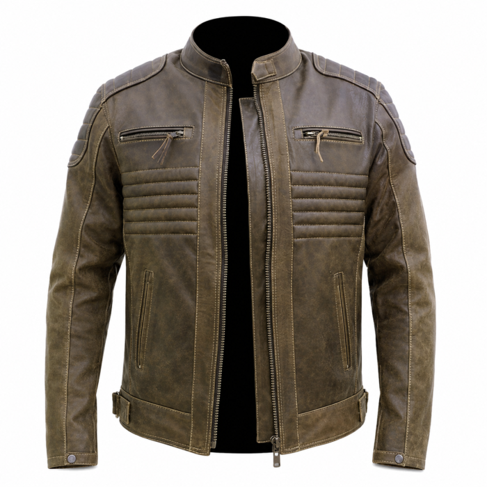 Distressed Brown Leather Moto Jacket Men's Vintage Biker Coat