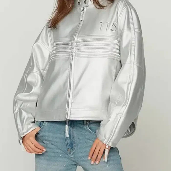 Chrome Hearts 2025 The Racer Front Zip 115 Embossed Silver Metallic Leather Jacket