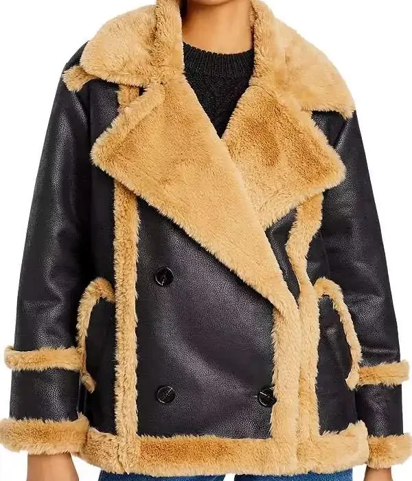 Katherine Black Leather Shearling Double Breasted Jacket
