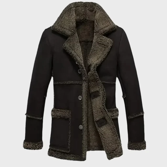 Men’s Shearling Reacher Style Sheepskin Leather Black Coat