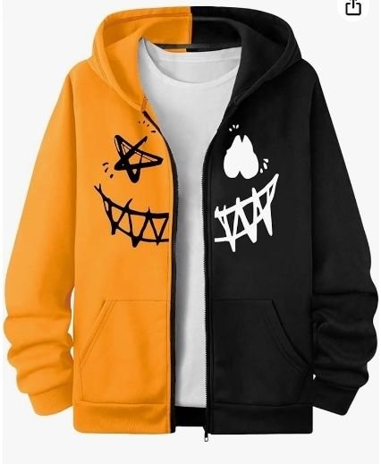 Customize Split Color Cartoon Graphic Zip Up Hoodie