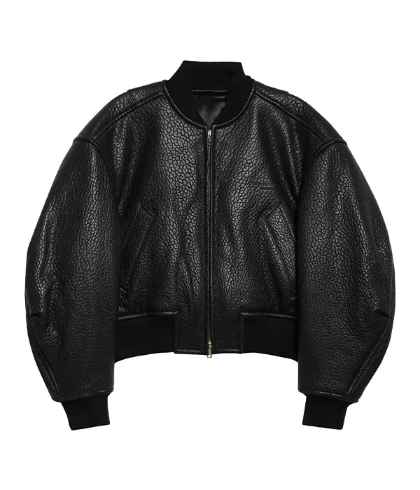 Women’s Primal Lambskin Black Leather Crop Bomber Jacket