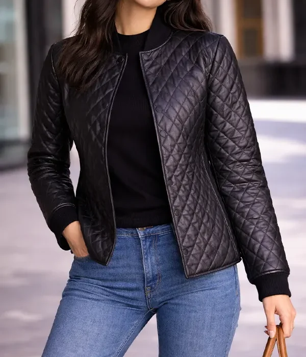 Women’s Faux Leather Quilted Jacket Black
