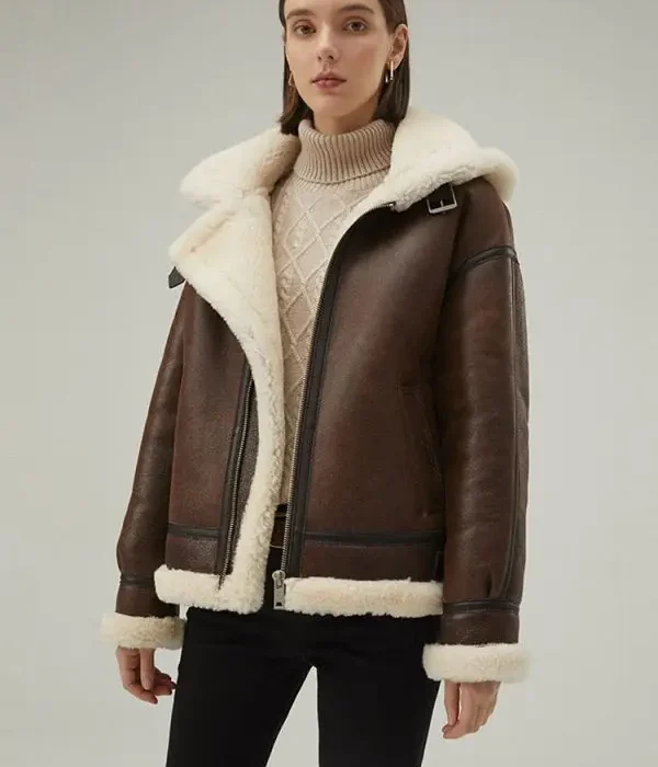 Women’s Brown Sheepskin Double Face Shearling Leather Coat