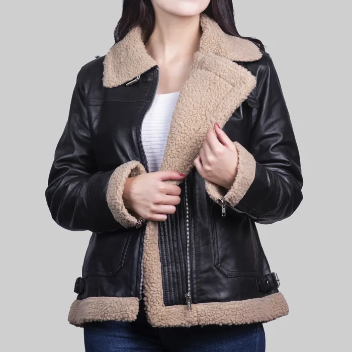 Women Black Leather Jacket With Fur