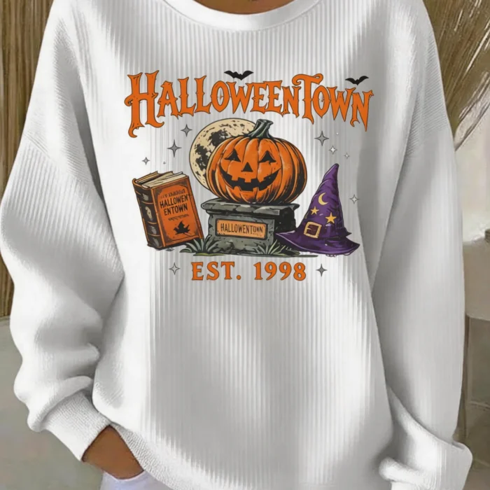 Halloweentown Pumpkin Graphic Crew Neck Long Sleeve Sweatshirt