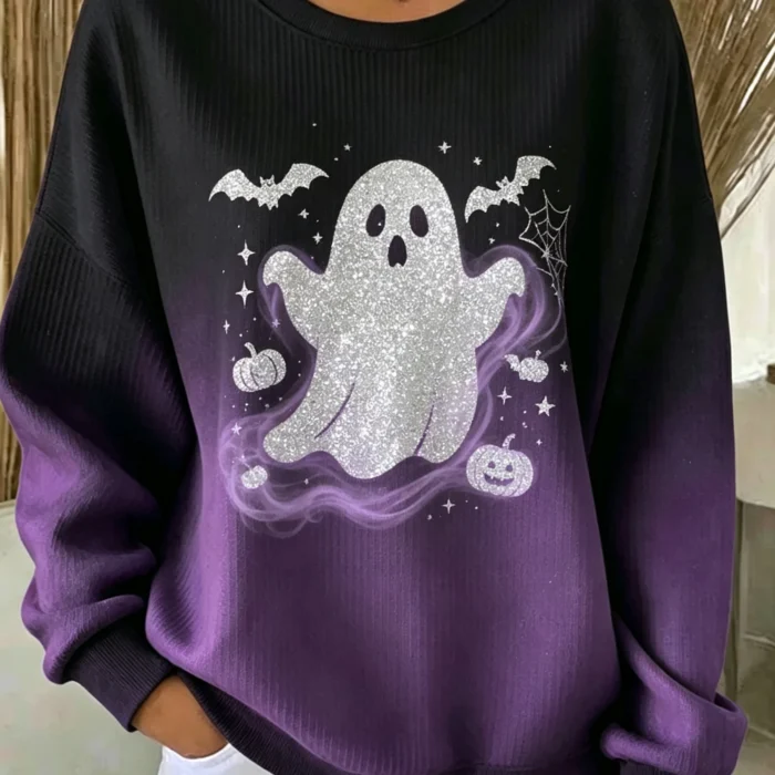 Customize Halloween Sparkle Ghost Ombre Crew Neck Long Sleeve Sweatshirt