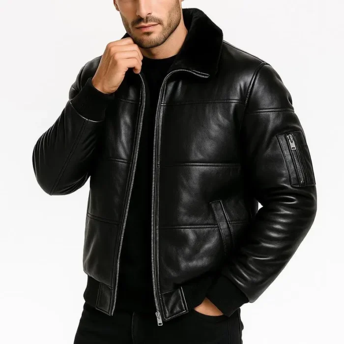 Customize Genuine Sheepskin Leather Bomber Jacket