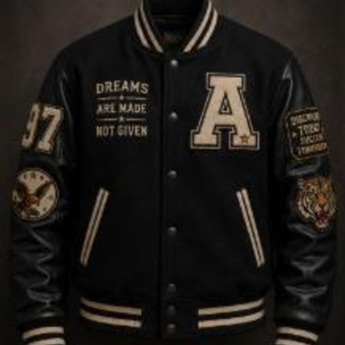 Customize Black and Cream Leather Varsity Letterman Jacket